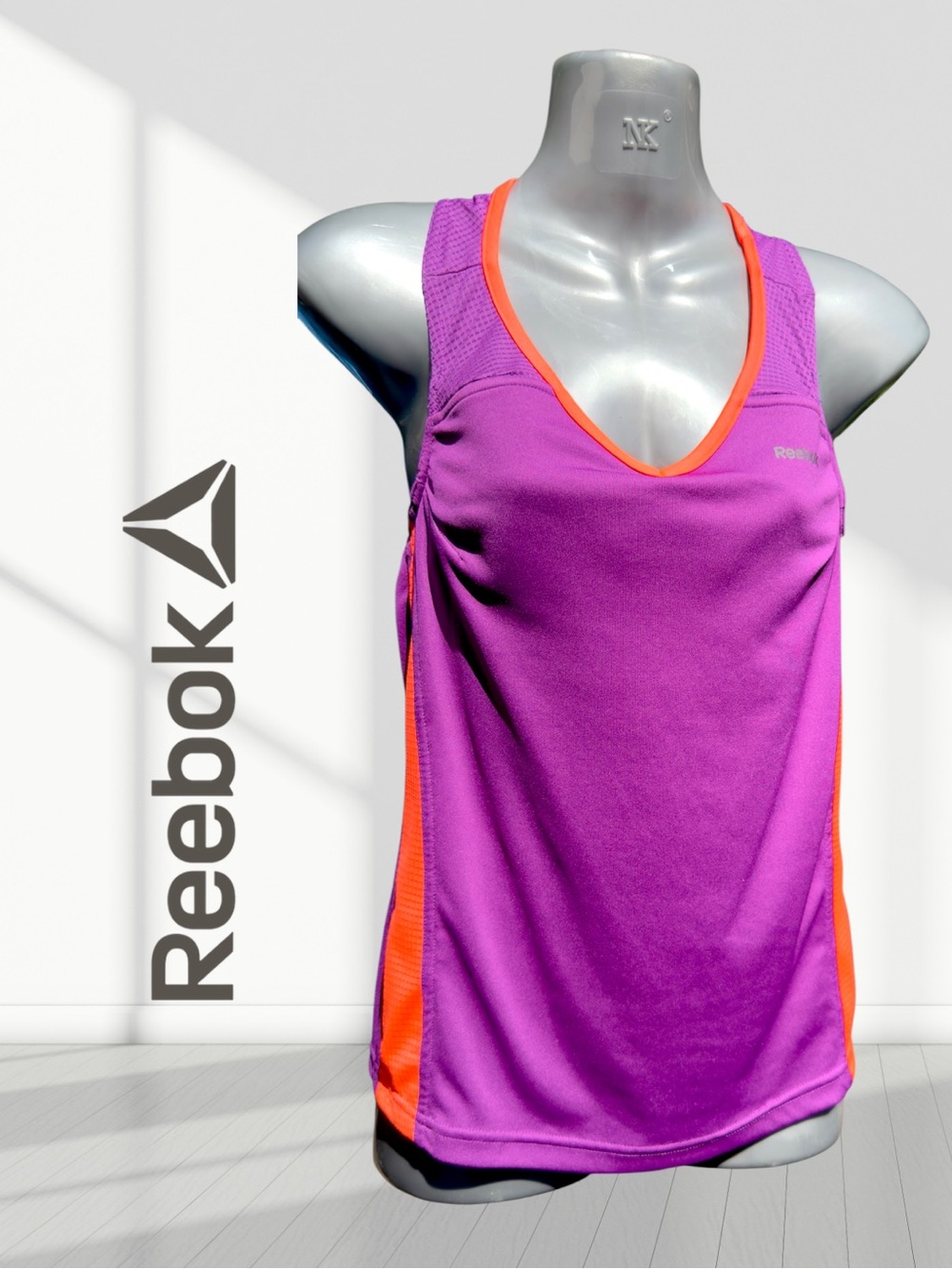 Reebok PlayDry Built-In Bra Racerback Tank Purple Orange XS
